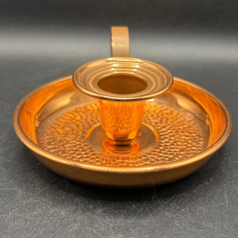 Vintage Hammered Copper Bedside Portable Candlestick Tapered Candle Holder Decor - Picture 3 of 10